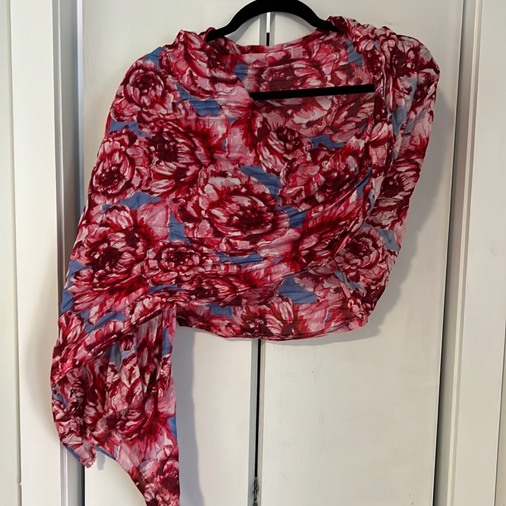 Light blue and pink flower patterned lightweight scarf